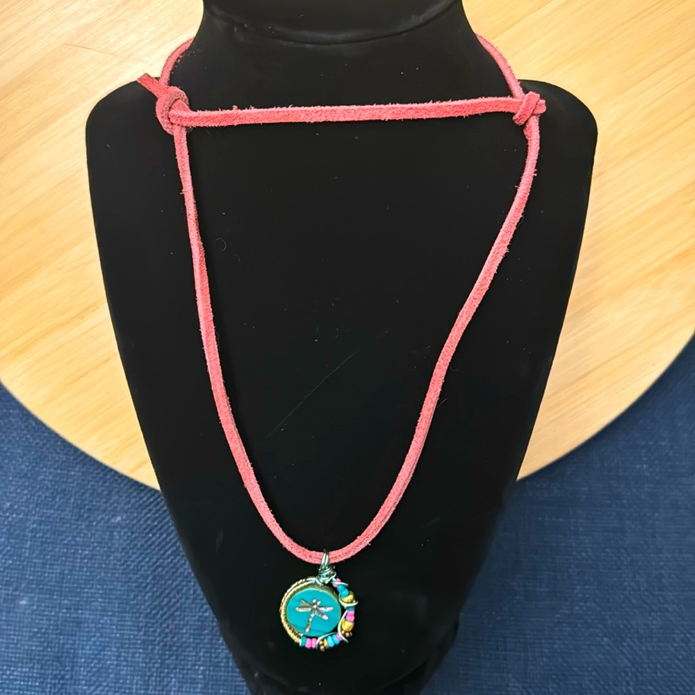 Copper Wire Wrap Suede Pendant with Slide Knots